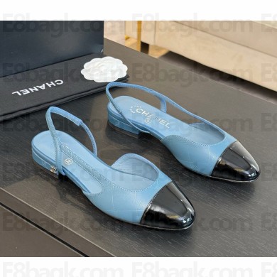 Chanel  Slingbacks Printed Lambskin & Patent Calfskin blue & Black G31319 heel 2.5cm 1023-2024