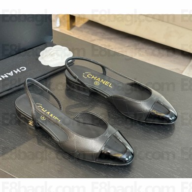 Chanel  Slingbacks Printed Lambskin & Patent Calfskin Black G31319 heel 2.5cm 1023-2024