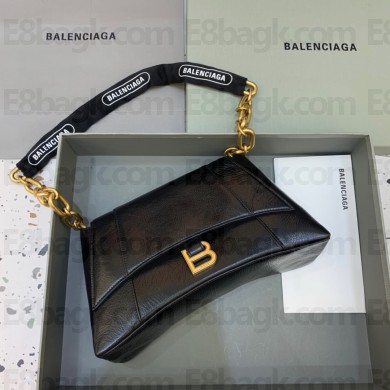 balenciaga black calfskin downtown small shoulder bag with chain 