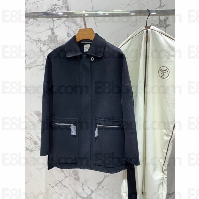 hermes cashmere coat BLACK WITH TWO POCKETS 2023