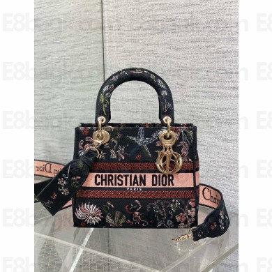 Dior Medium Lady D-Lite Bag in Black Embroidery with Multicolor Dior Cabinet de Curiosités Motif 2025