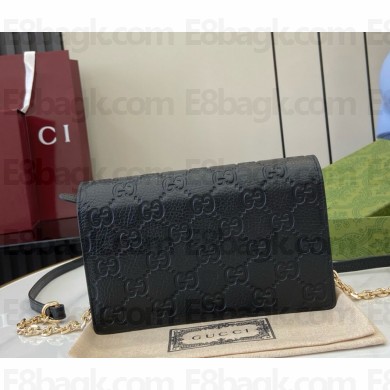 Gucci GG Emblem super mini shoulder bag 818705 Black GG grainy leather 2024
