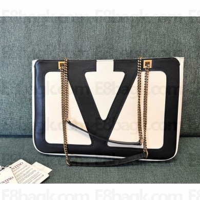 VALENTINO GARAVANI VIVA SUPERSTAR MEDIUM NAPPA LEATHER SHOPPING BAG  IVORY/BLACK 2025