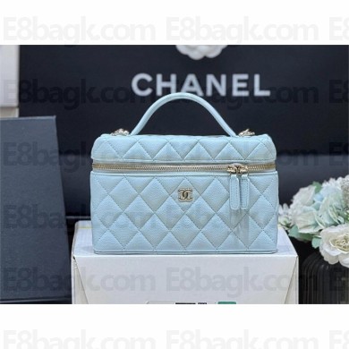 Chanel mini VANITY CASE IN GRAINED LEATHER AP4385 SKY BLUE 2025(original quality)