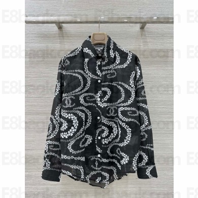 CHANEL BLACK & White Printed Cotton Voile SHIRT P78615 2025