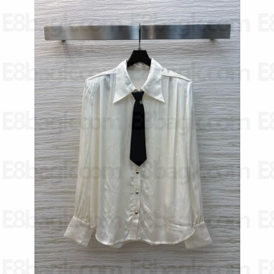 chanel white satin shirt with black tie 2024