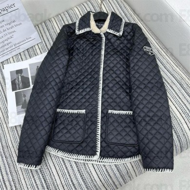 chanel BLACK quilting cotton-padded coat 2024