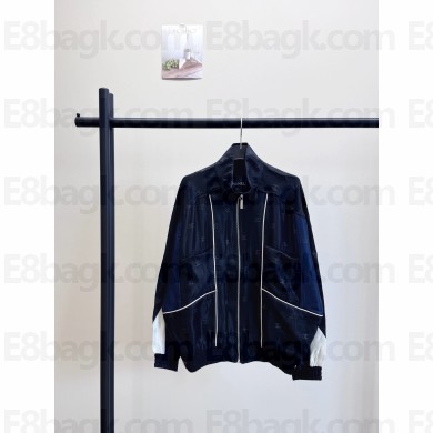 chanel navy blue cc printed jacket 2024