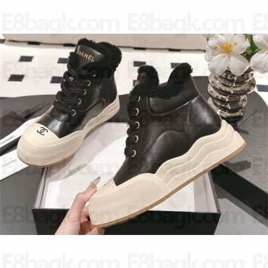 Chanel shearling lace-up boots black 2024