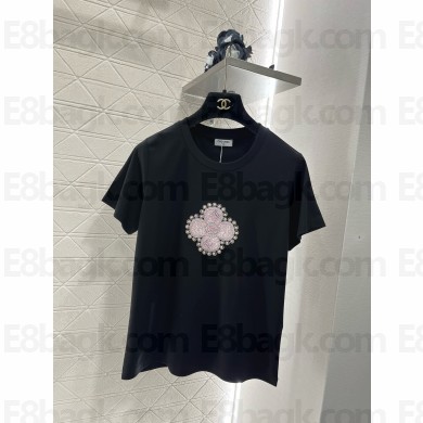 Chanel black cotton T-shirt with flowers printing 2024