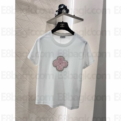 Chanel white cotton T-shirt with flowers printing 2024
