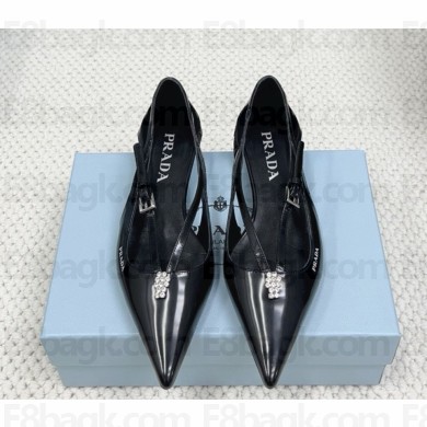 Prada calfskin cut-out flat Upper with jeweled ornament and metal buckle black 1031-2024