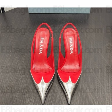 Prada heel 8cm slingbacks pumps Satin and patent goatskin red 1031-2024