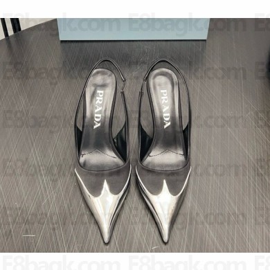 Prada heel 8cm slingbacks pumps Satin and patent goatskin black 1031-2024
