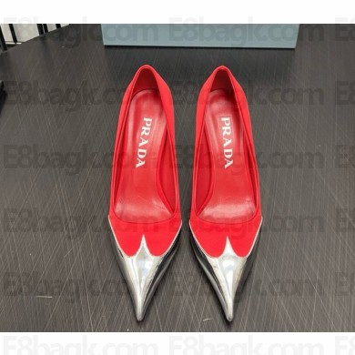 Prada heel 8cm pumps silk and patent goatskin red 1031-2024