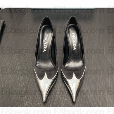 Prada heel 8cm pumps silk and patent goatskin black 1031-2024