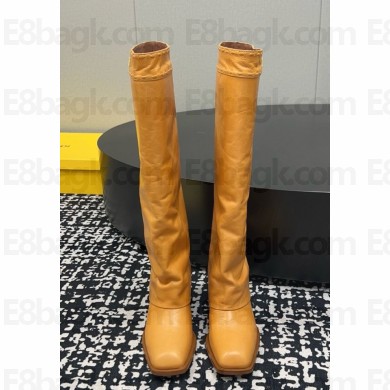  Fendi Show yellow leather high-heeled boots calf leather heel 7.5cm 2024