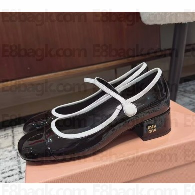 Miu Miu Logo patent calfskin Mary Janes heel 5cm black 1031-2024
