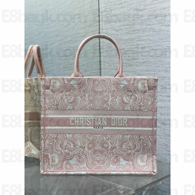 Dior large Book Tote bag in pink and White D-Butterfly Paisley Embroidery 2025