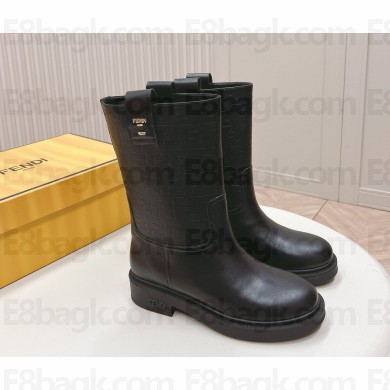 Fendi Filo Logo Embossed black leather Mid boots 2024