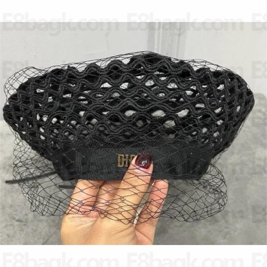 Dior Black cut-out beret with veil 2024