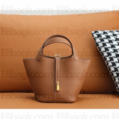 Hermes Picotin Lock Bag in original togo leather brown with gold hardware(handmade)