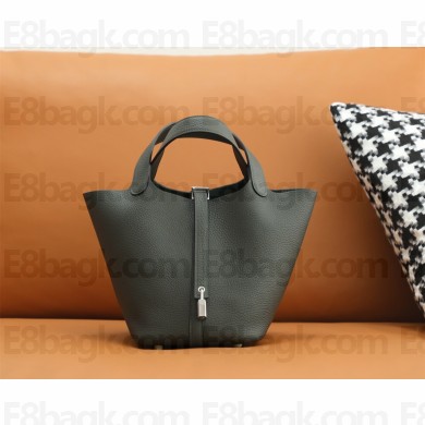 Hermes Picotin Lock Bag in original togo leather vert cypres with silver hardware(handmade)