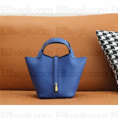 Hermes Picotin Lock Bag in original togo leather bleu electrique with gold hardware(handmade)