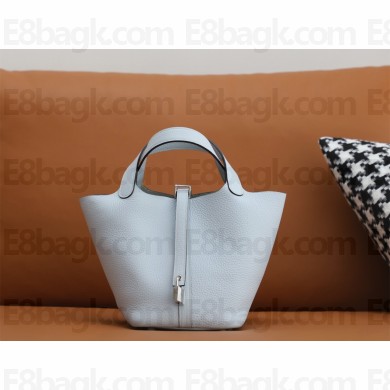 Hermes Picotin Lock Bag in original togo leather bleu brume with silver hardware(handmade)