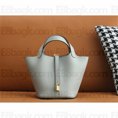 Hermes Picotin Lock Bag in original togo leather bleu glacier with gold hardware(handmade)