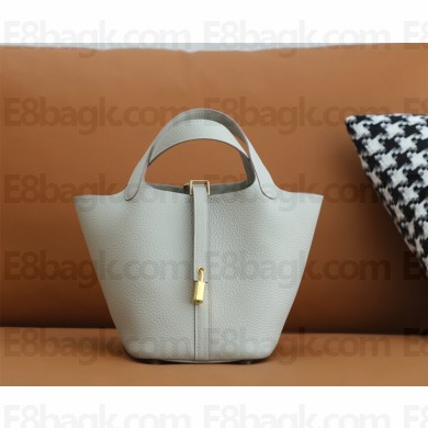 Hermes Picotin Lock Bag in original togo leather gris perle with gold hardware(handmade)