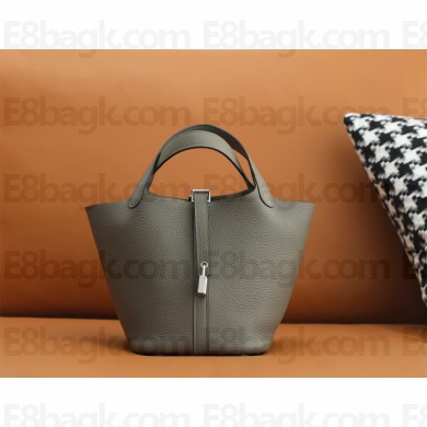 Hermes Picotin Lock Bag in original togo leather gris etain with silver hardware(handmade)