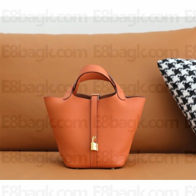Hermes Picotin Lock Bag in original togo leather orange with gold hardware(handmade)