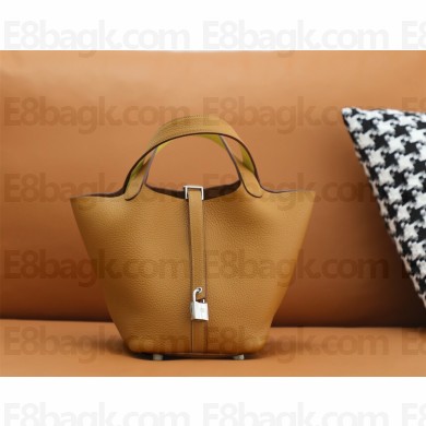 Hermes Picotin Lock Bag in original togo leather sesame/lime with silver hardware(handmade)
