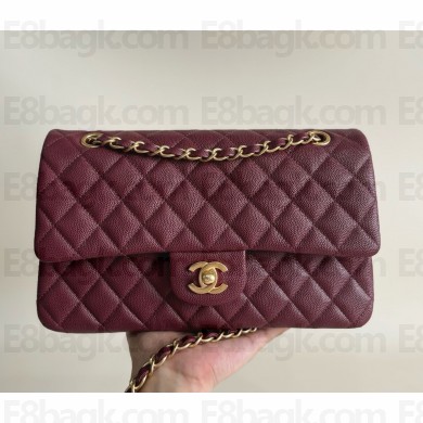 Chanel Classic Lambskin & Brown Metal Handbag CAVIAR LEATHER with Chain Burgundy A01112 2024