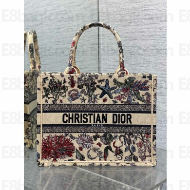  Dior medium Book Tote bag in beige Embroidery with Multicolor Dior Cabinet de Curiosités Motif 2025 