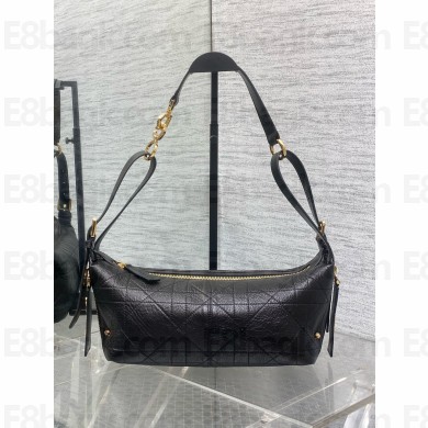 Dior Black Flat Macrocannage Small D-Journey Bag in Crinkled Calfskin 2025