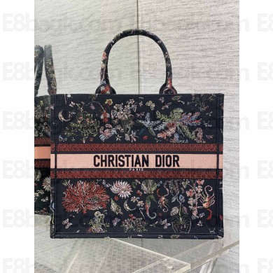 Dior large Book Tote bag in black Embroidery with Multicolor Dior Cabinet de Curiosités Motif 2025
