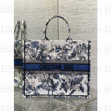 Dior large Book Tote bag in Latte Embroidery with blue Multicolor Dior Chardons Motif 2025