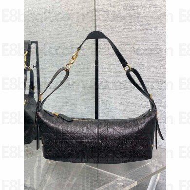 Dior Black Flat Macrocannage medium D-Journey Bag in Crinkled Calfskin 2025