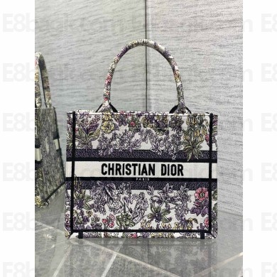 Dior small Book Tote bag in Latte Embroidery with Multicolor Millefiori Unicorn Motif 2025