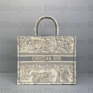 Dior Gray Toile de Jouy Embroidery Book Tote Bag 2022