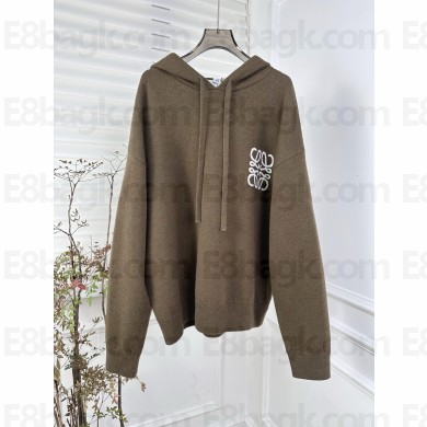loewe Hoodie in wool in Khaki/White 2024 