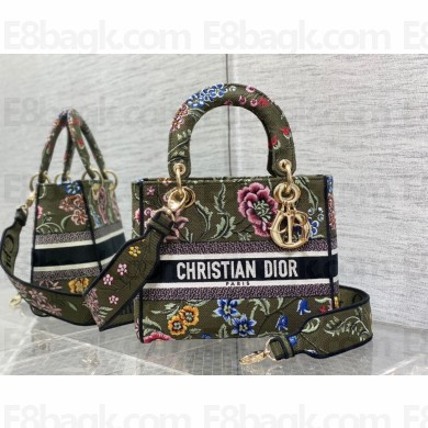 Dior Medium Lady D-Lite Bag in green Multicolor Petites Fleurs Embroidery 2023