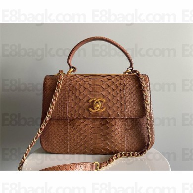 Chanel Trendy CC Flap With Top Handle Bag in python leather brown 2024