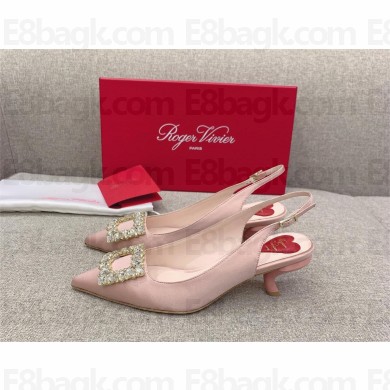 Roger Vivier Virgule Strass Buckle Slingback Pumps in Satin PINK 2023