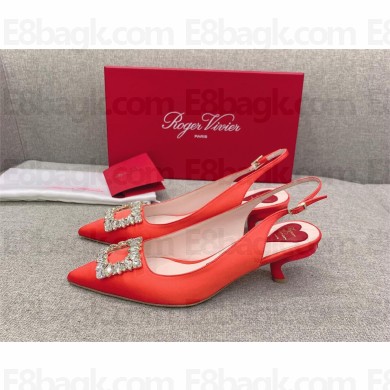 Roger Vivier Virgule Strass Buckle Slingback Pumps in Satin RED 2023