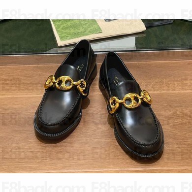 Gucci Women's leather loafers with metal buckle black 1125-2024