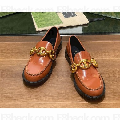 Gucci Women's patent  leather loafers with metal buckle orange 1125-2024