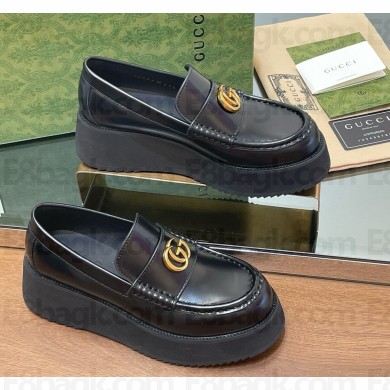 Gucci Women's Double G creeper loafer 816326 Black leather 1125-2024